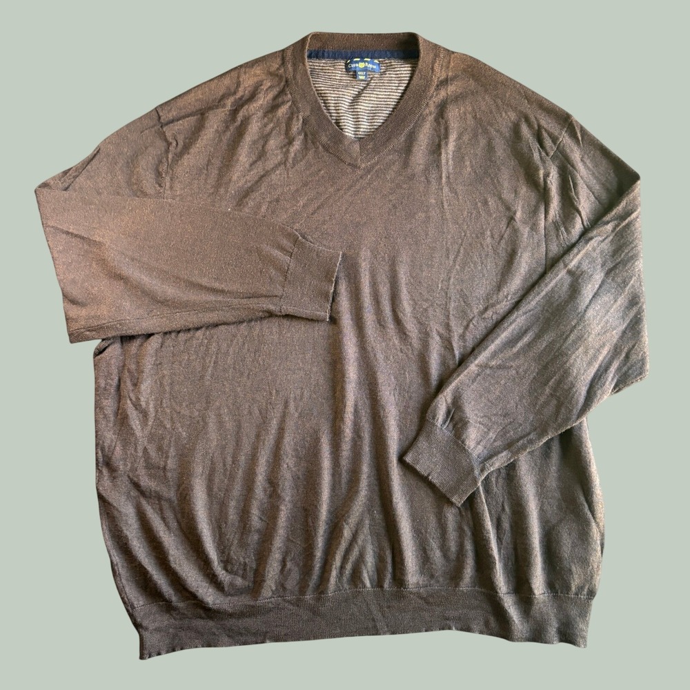 Club Room Mens Sweater 4XLT Brown Merino Wool Blend V-Neck Big & Tall Pullover